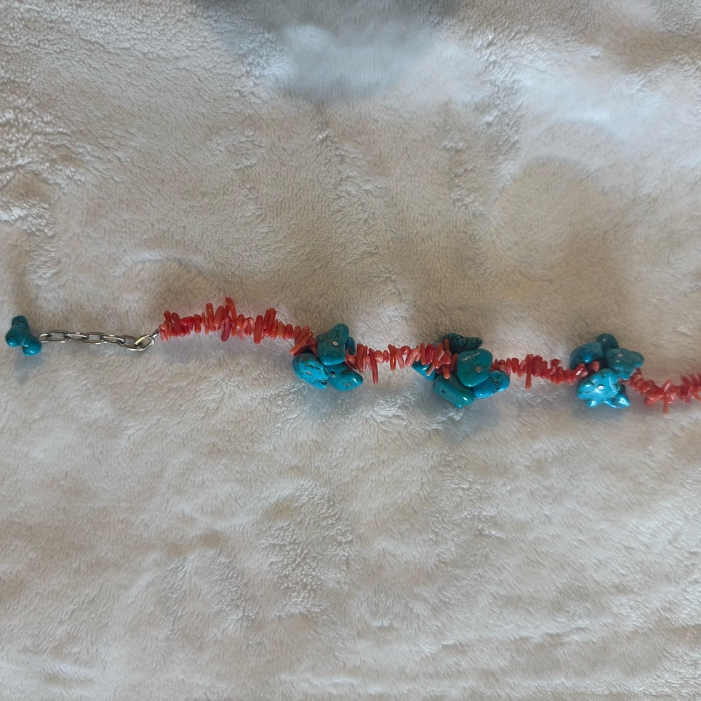 Turquoise and Coral Beaded Bracelet